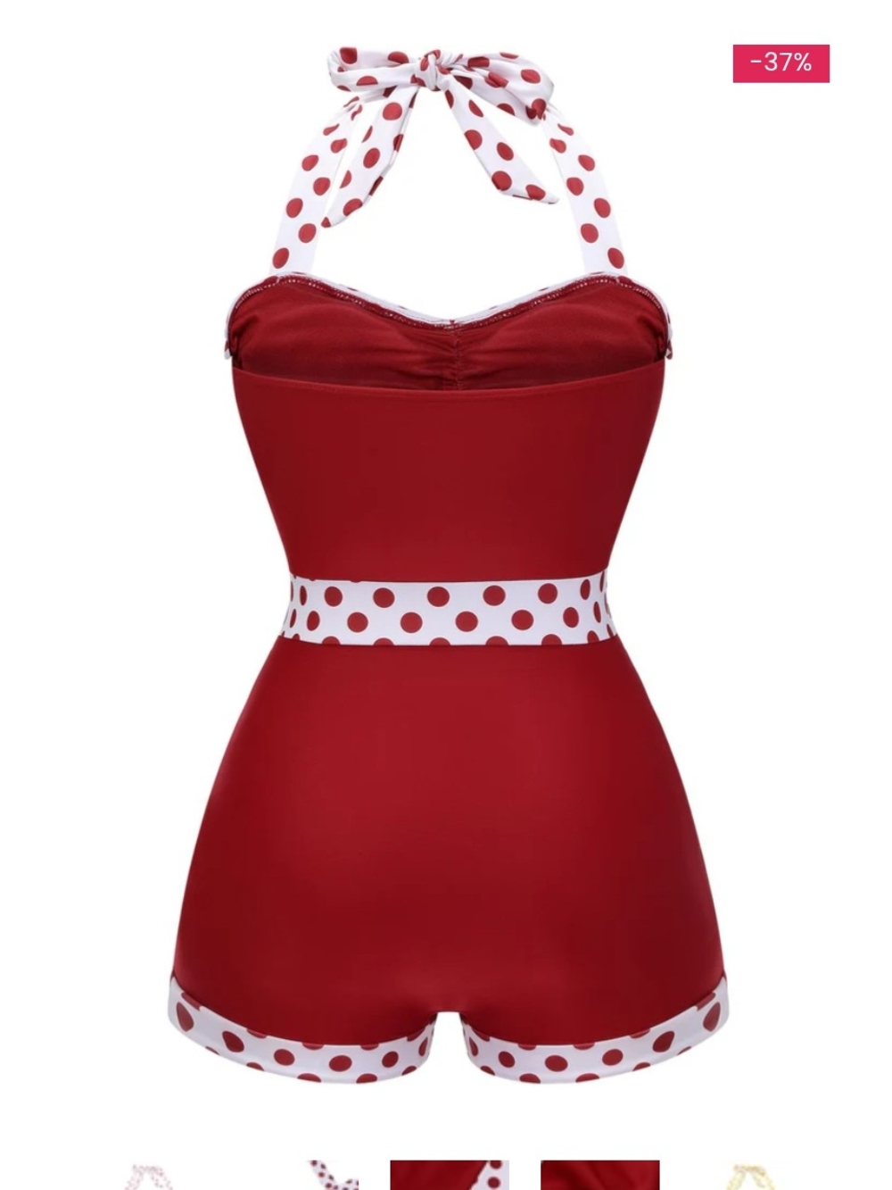 Retro Red Polka Dot One-Piece Halter Swimsuit - Picture 2 of 2